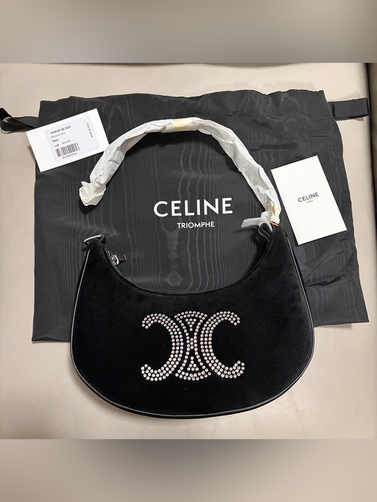 Celine Handbags - Celine Ava Triomphe Strass Velvet Shoulder Bag